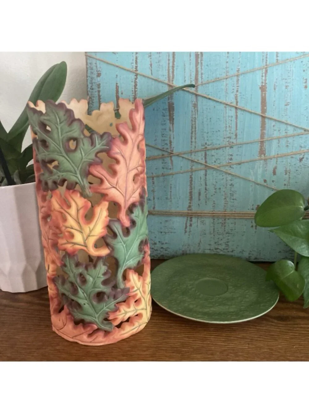 PartyLite Whispering Leaves Lantern P9430 Fall Halloween Thanksgiving Decor